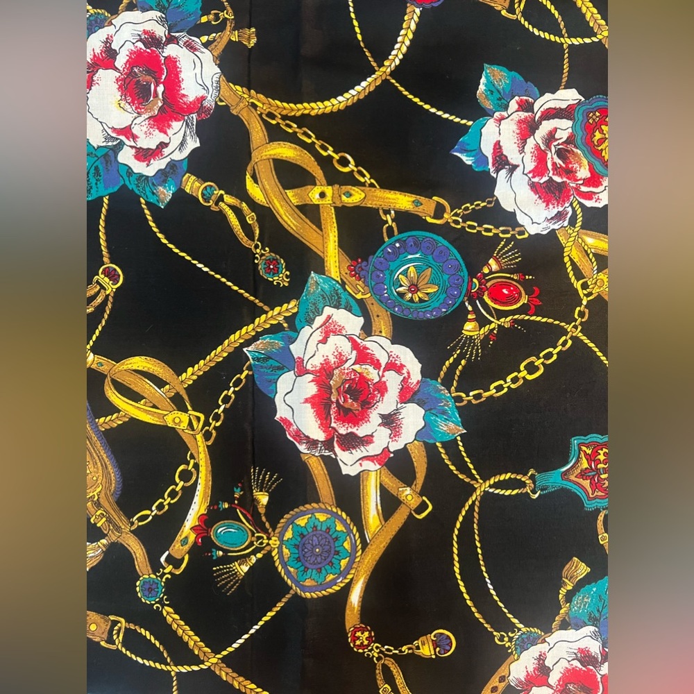 Vintage Cranston Fabric Floral Belt Harness Chains 44x72